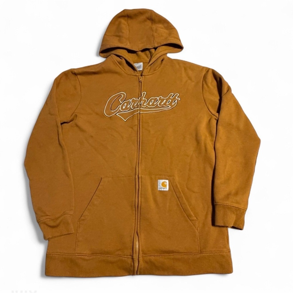 Carhartt Youth XL 18 20 Brown Full Zip Hoodie Sweatshirt Logo Jacket